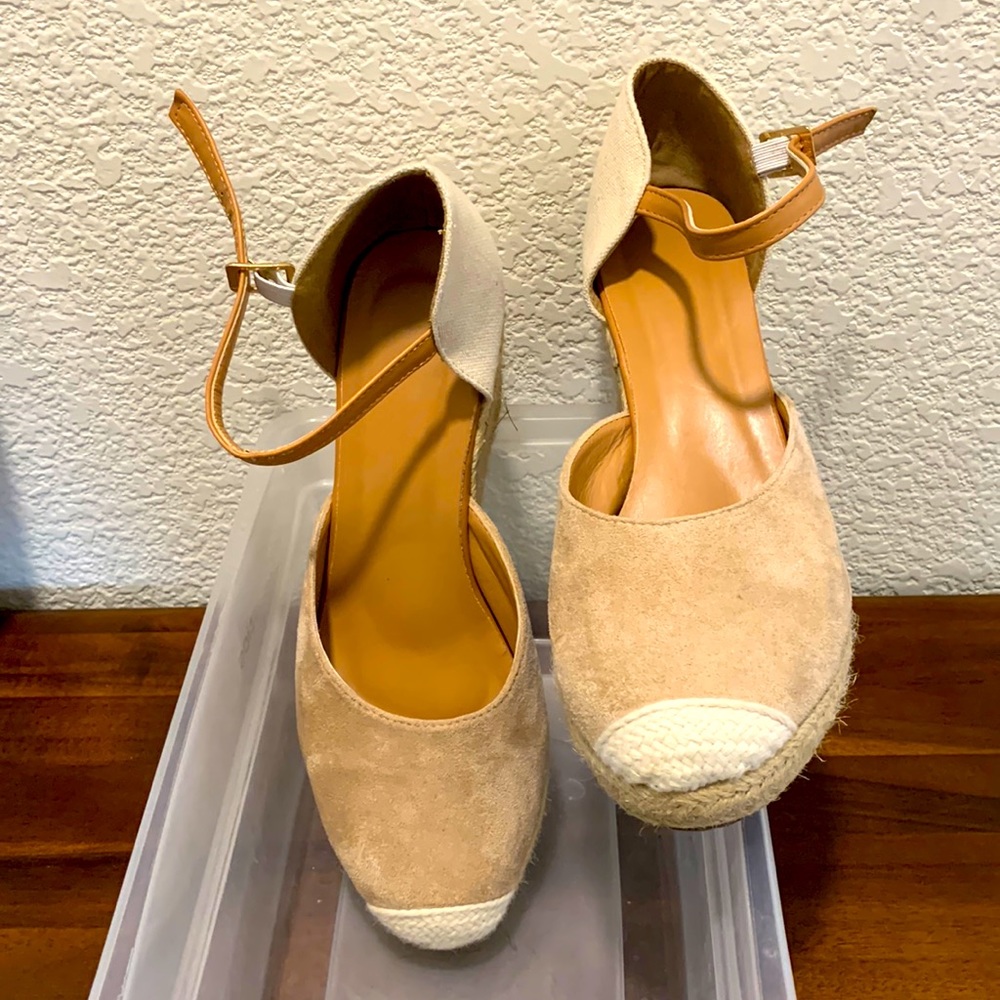 Suede and canvas heeled espadrilles